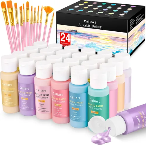 Miniatura 9 de Caliart - Juego de pintura acrílica iridiscente de 24 colores camaleón con 12 pinceles Craft Painting kit for Adults Artists Beginners, Rich