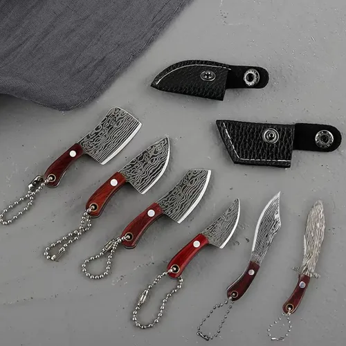 Miniatura 10 de HAOXU MIni - Juego de 4 cuchillos de bolsillo para hacha pequeña, hacha pequeña de Damasco para abridor de paquetes, cortador de caja y campamento