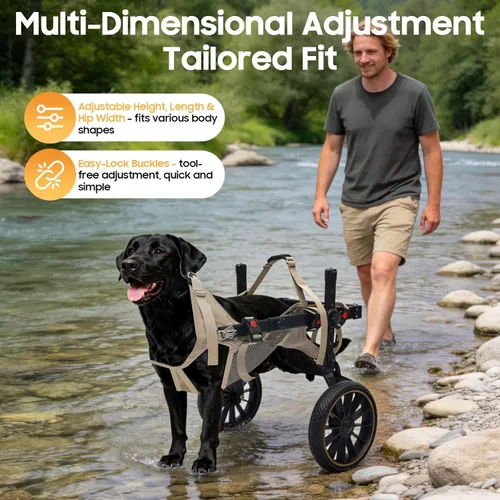 Miniatura 2 de Silla de ruedas ajustable para perros grandes para patas traseras Ayuda de rehabilitación para caminar con arnés y ruedas grandes para perros