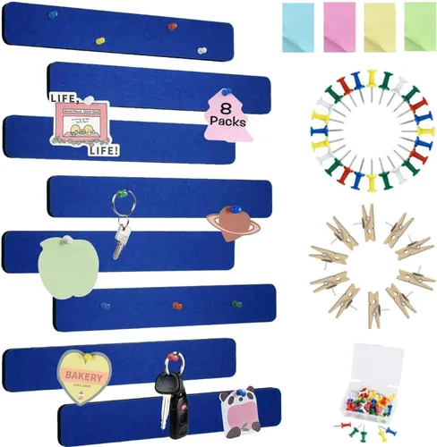 Miniatura 30 de Vuzvuv 8 tiras para tablón de anuncios con 50 chinchetas y 10 clips de madera, tablero de corcho autoadhesivo para pared, tablero de fieltro