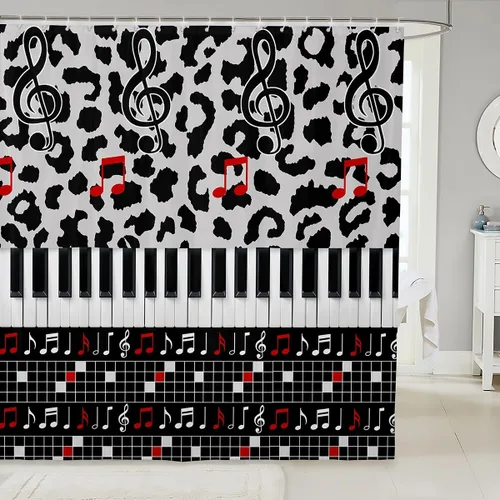 Miniatura 6 de Cortina de ducha de guitarra roja, cortina de baño de música Hip Pop, decoración de baño para niños y niñas, cortina de baño de guitarra de moda