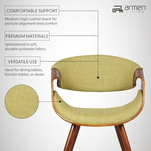 Miniatura 13 de Armen Living Silla de comedor de mediados de siglo estilo mariposa con acabado en nogal y tela verde Tela verde/nogal