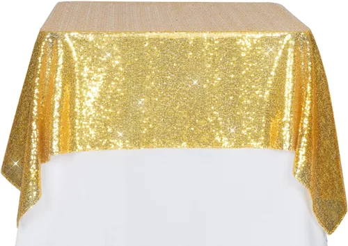 Miniatura 175 de PartyDelight Mantel de lentejuelas redondo de 50 pulgadas, color dorado claro, adorno de mesa para decoración de bodas, fiestas, cumpleaños