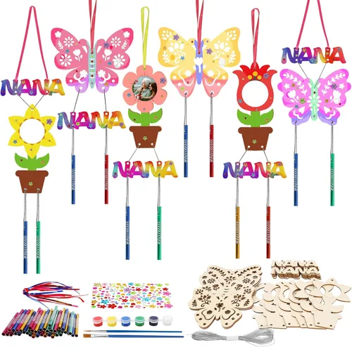 Miniatura 10 de Fennoral Paquete de 12 carillones de viento, manualidades de primavera para niños, artes y manualidades de madera para niñas y niños, haz tus Hueso