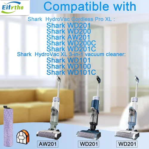 Miniatura 2 de Paquete de 4 cepillos y filte de repuesto WDB1F2 para aspiradora Shark WD101 WD201 WD100 WD200 AW201 WD200C WD201C WD101C AW261 wd160 HydroVac XL 3