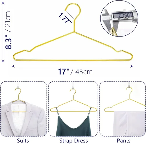 Miniatura 2 de Amber Home Paquete de 30 perchas de metal fuerte dorado brillante de 17 pulgadas, perchas resistentes, perchas estándar para chaquetas, camisas