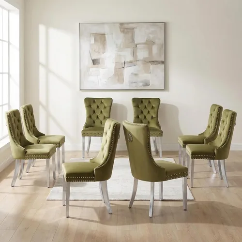 Miniatura 146 de OVENTA Juego de 4 sillas de comedor modernas tapizadas copetudas, terciopelo negro y gris y cuero con patas de madera maciza, sillas de cocina