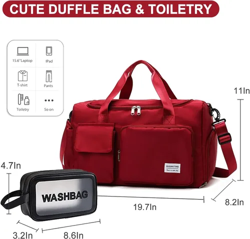 Miniatura 128 de Pequeña bolsa de gimnasio para mujer, bolsa de viaje con compartimento para zapatos
