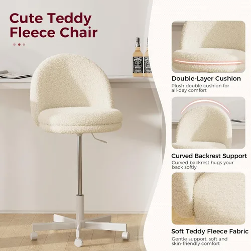 Miniatura 5 de GTPLAYER Silla de oficina alta de terciopelo con ruedas, sillas de tocador con respaldo, altura versátil: taburetes de oficina a bar, silla