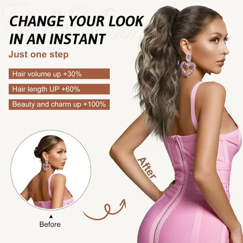 Miniatura 5 de FLUFYMOOZ Extensión de cola de caballo, extensión de cola de caballo con clip de garra de 18 pulgadas, extensiones de cabello ondulado y rizado