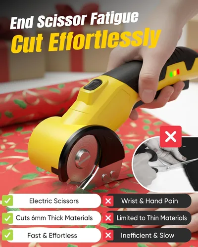 Miniatura 7 de Cortador de cartón eléctrico inalámbrico – Tijeras giratorias recargables para cartón, tela, alfombra, cuero, cortador de caja resistente
