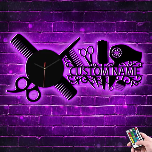 Miniatura 4 de Reloj de pared con nombre personalizado para dormitorio, sala de estar, cocina, barbería, peluquería, peluquería, herramienta de peluquería, Reloj