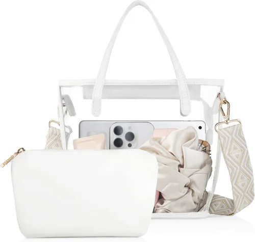 Miniatura 8 de CHICECO Bolsa transparente para mujer, bolsa transparente para eventos de estadio con correas ajustables, bolsa de mano para deportes, conciertos