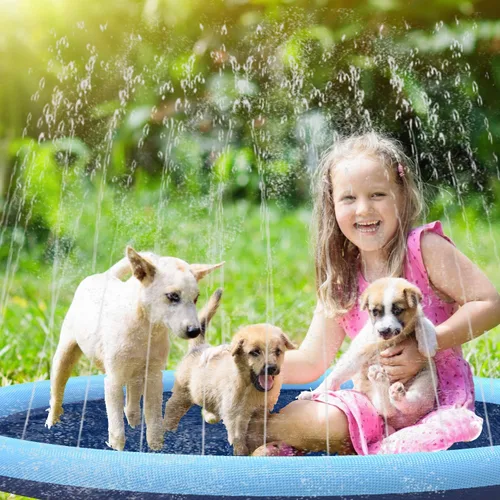 Miniatura 8 de Almohadilla de aspersor para perros y niños, piscina gruesa de 59 pulgadas con aspersor, tapete de agua para jugar al aire libre, juguetes