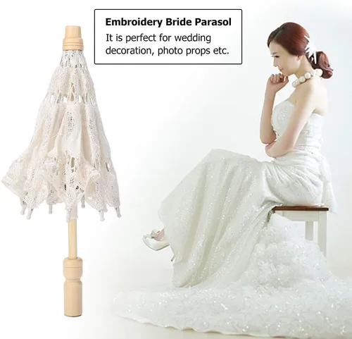 Miniatura 2 de Paraguas de encaje negro, hecho a mano, plegable, para boda, novia, para mujeres, decoración de fiesta, baile, fotografía, utilería (beige, S)