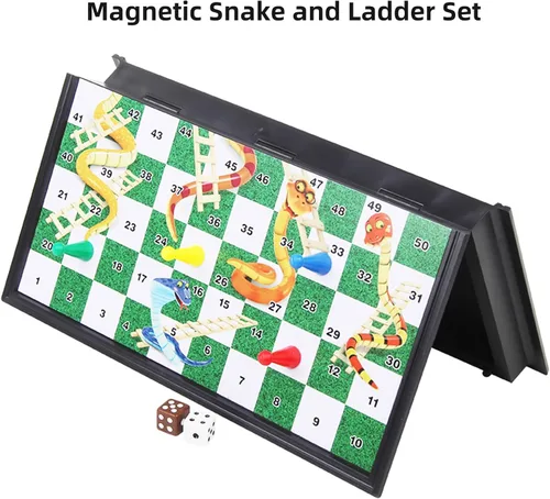 Miniatura 4 de Juegos de mesa de viaje Pequeñas serpientes magnéticas y escaleras Juego de mesa 9.7 pulgadas Tablero plegable portátil