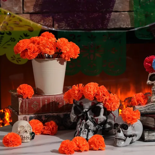 Miniatura 6 de Cartel de fiesta mexicana de Halloween, 124 unidades, papel picado, Día de los Muertos, banderines de fiesta, Día de los Muertos, flores muertas