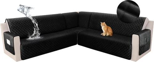 Miniatura 31 de HDCAXKJ Funda seccional de esquina impermeable para sofá de terciopelo en forma de L, fundas para sofá para mascotas, perros, suaves, resistentes