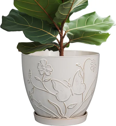 Miniatura 19 de MPotTo Maceta de 6.9 pulgadas con orificio de drenaje y platillo de cerámica para plantas de interior, maceta para orquídeas y suculentas