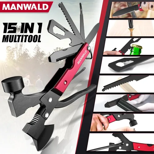 Miniatura 3 de Hacha Multiherramienta 15 en 1, Rellenos de Calcetín Navideño para Hombres Adultos, Accesorios de Campamento Equipo de Supervivencia, Herramienta