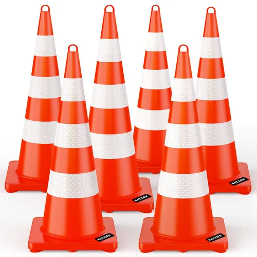 Miniatura 9 de Conos de seguridad de tráfico 6 piezas con collares reflectantes y conectores de cadena de PVC irrompible naranja construcción para el tráfico