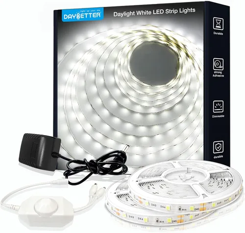 Miniatura 10 de DAYBETTER 16.4FT Tira de luces LED COB regulable, luces LED de alta luminosidad, 6500K blanco brillante de luz diurna, 24V, 140 LEDs, cinta LED Luz