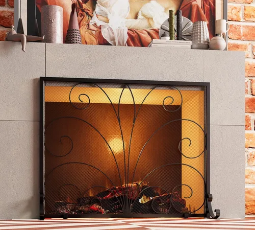 Miniatura 5 de Fire Beauty Pantalla para chimenea, hierro forjado hecho a mano, malla de metal para fuegos de horno, protector de chispas seguro, accesorios