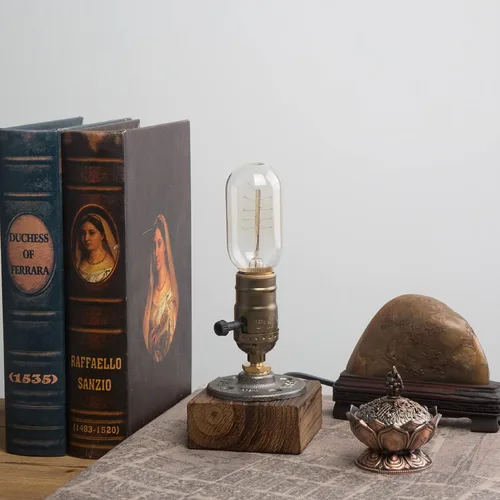 Miniatura 2 de Lámpara de mesa pequeña de madera Edison bombilla regulable lámpara de escritorio E26 60W luz nocturna industrial boho deco para dormitorio, sala