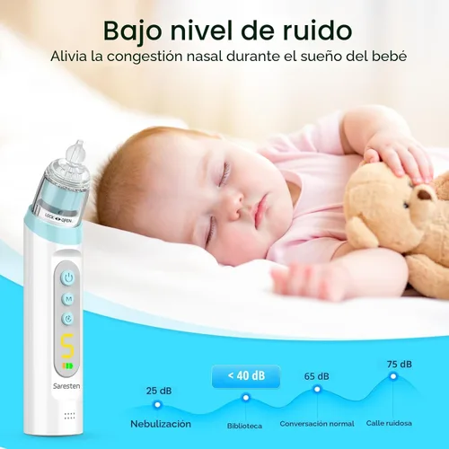 Miniatura 4 de Aspirador nasal para bebé, aspirador nasal recargable para bebé, aspirador nasal para bebé con 3 puntas de silicona, succión ajustable, aspirador