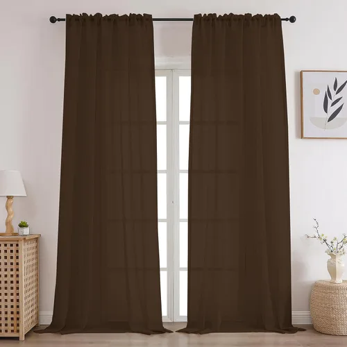 Miniatura 21 de CUCRAF Juego de 2 paneles de cortinas traslúcidas negras de 72 pulgadas de largo, con bolsillo para barra, cortinas de gasa para sala de estar
