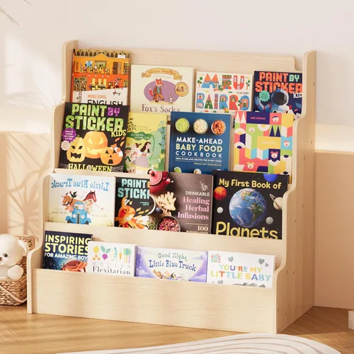 NACHES Estantería Montessori de 4 niveles para niños, estante de madera con diseño festoneado, organizador de juguetes para guardería, dormitorio,