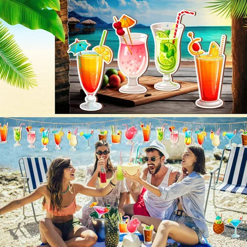 Miniatura 5 de Geelin 36 piezas de adornos colgantes de madera de verano para árbol mini decoración de árbol hawaiano playa colgante de madera con cuerda