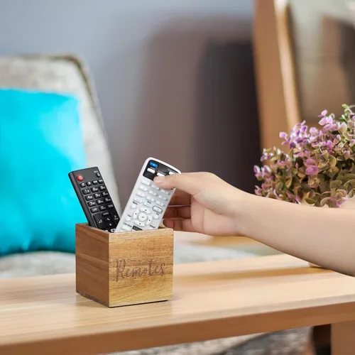 Miniatura 5 de DRASTAR Acacia Soporte para control remoto, soporte remoto de TV de madera, pequeño organizador de almacenamiento remoto, organizador de control