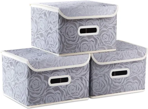 Miniatura 14 de PRANDOM Caja de almacenamiento plegable más grande con tapa [1 unidad] Contenedor Cesta Organizadora Cubo de Almacenamiento Decorativo de Tela