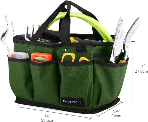 Miniatura 6 de Housolution Bolsa Tote de Jardinería, Bolsa de Almacenamiento de Herramientas de Jardín de Lujo y Organizador para el Hogar con Bolsillos, Verde