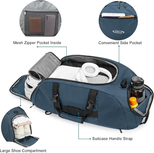 Miniatura 3 de G4Free Mochila de lona de 40L de tres usos para gimnasio, mochila para hombre y mujer, mochila deportiva con compartimento para zapatos, mochila