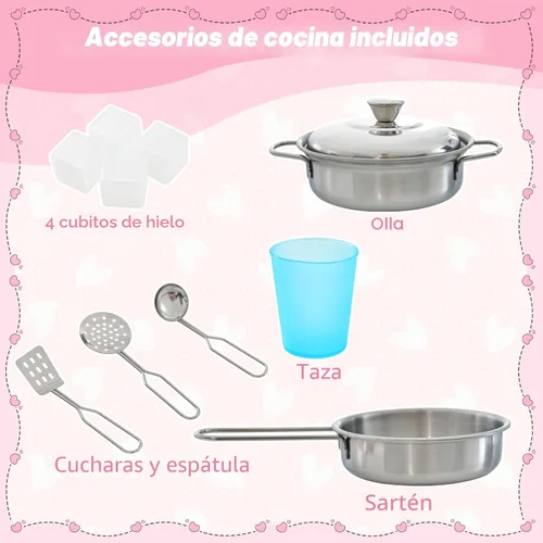 Miniatura 6 de HONEY JOY Set de cocina de madera de juguete para niños, juego de simulación de pequeño chef con pizarra, teléfono, utensilios, horno, microondas
