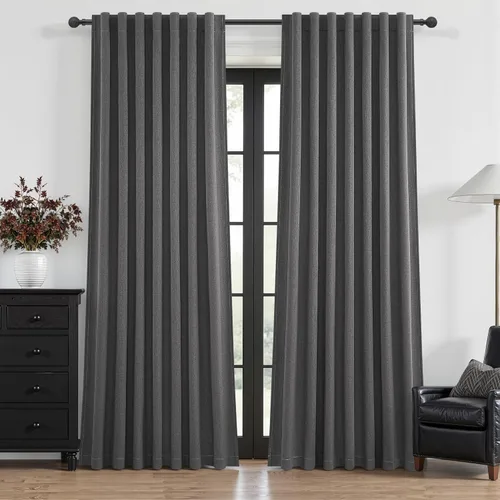 Miniatura 73 de Cortinas opacas extraanchas, 2 paneles para puertas corredizas de vidrio, moderna mezcla de lino plisado pesado, piso a techo, ventanas grandes, 70