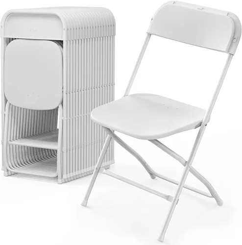 Miniatura 10 de VINGLI Paquete de 8 sillas plegables de plástico blanco, asiento comercial apilable portátil para interiores y exteriores, con marco de acero