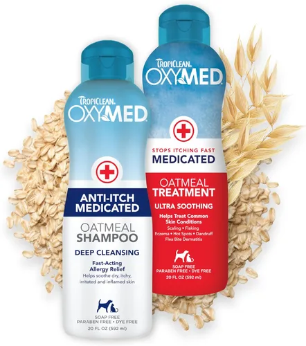 Miniatura 9 de TropiClean OxyMed - Champú para perros para alergias y picazón, suave champú hidratante de avena y aloe para alergias estacionales e irritantes