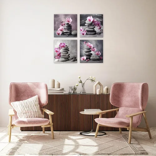 Miniatura 4 de NAN Wind Arte de pared en lienzo de orquídeas rosas y piedras zen - Decoración de orquídeas - Cuadros de flores de spa - Arte de pared Zen