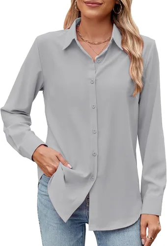 Miniatura 6 de Camisa de manga larga con botones para mujer, ultra suave, elástica, sin arrugas, para trabajo, casual, negocios, oficina