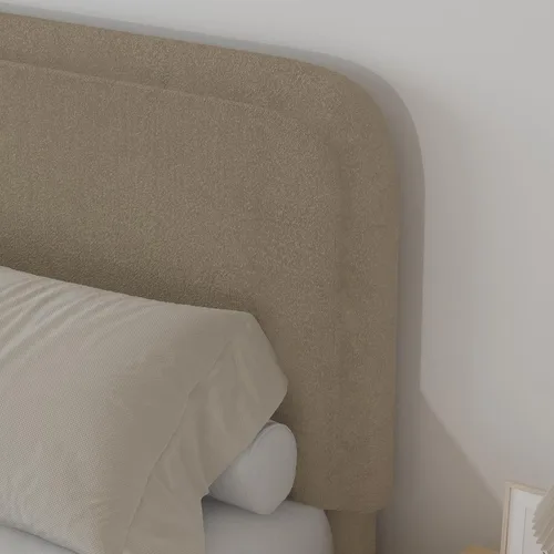 Miniatura 4 de BarnFurin Base de cama individual con cabecero, cama de plataforma tapizada Cloud Boucle, esquinas redondeadas suaves, no necesita somier, Beige