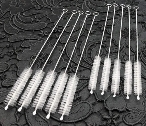 Miniatura 5 de Juego de 10 cepillos limpiadores de pajillas, 5 piezas de 0.315 x 0.315 in y 0.394 in, nailon y acero inoxidable, duradero, perfecto para comederos