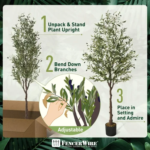 Miniatura 6 de Fencer Wire Árbol topiario artificial en maceta, rama de olivo sintético y fruta, decoración moderna de planta sintética en maceta para interiores