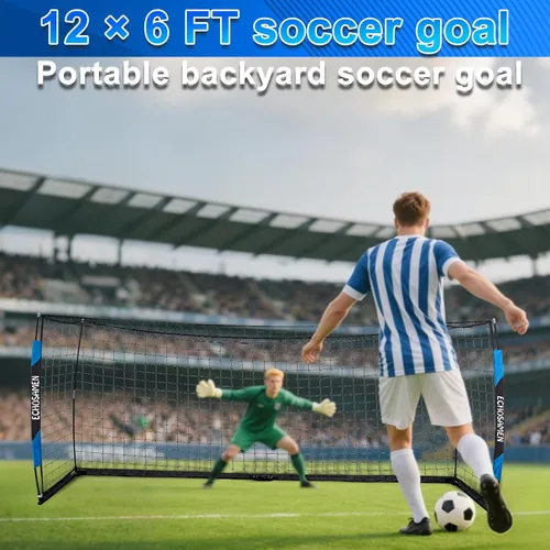 Miniatura 6 de Portería de fútbol de 12 x 6 pies/6 x 4 pies, portería de fútbol portátil para patio trasero, fácil de transportar, fácil de instalar, viene con 1