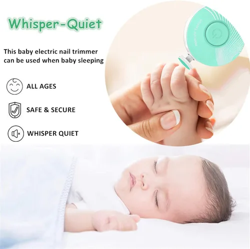Miniatura 3 de Cortadora de uñas para bebé, eléctrica, fácil y segura, lima de uñas para bebés recién nacidos, cortaúñas silenciosa, 6 cabezales de molienda, verde