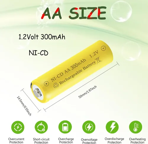 Miniatura 6 de Baterías recargables de 1.2 voltios AA 300mAh NI-CD para luces decorativas solares al aire libre, luces de velas, 8 paquetes