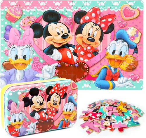 Miniatura 9 de MZZOTOY - Rompecabezas para niños de 4 a 8 años, 60 piezas, para niños de 3 a 5 años, en una caja de metal, rompecabezas educativos para niñas