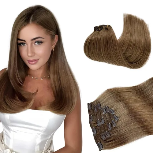 Miniatura 36 de Extensiones de cabello rubio ceniza con reflejos, extensiones de cabello humano real con clip, de 12 pulgadas, 2.47 onzas, doble trama, invisible
